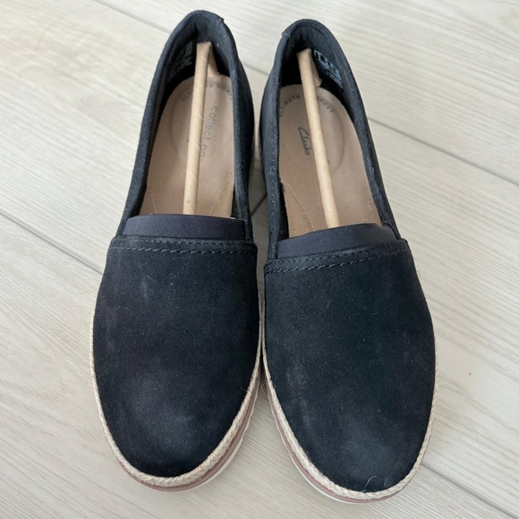 Clarks Serena Paige Black Leather Upper Espadrille Platform Slip On Loafer 5.5M - Picture 2 of 7
